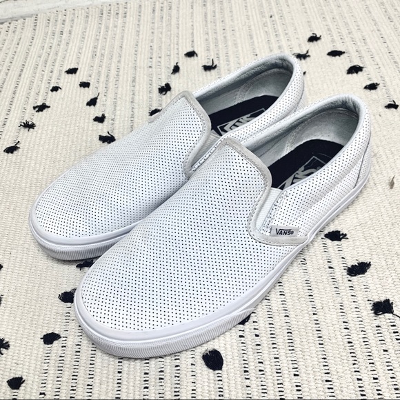 Vans Shoes - Vans White Leather Perforated Slip On Sneaker